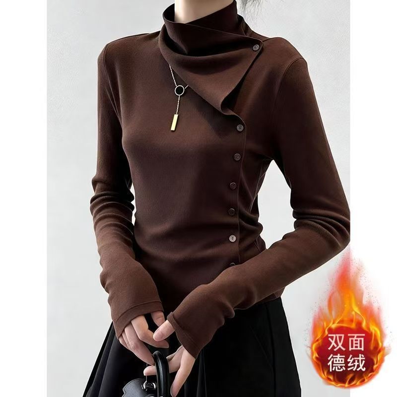 Winter Clothing Trends For Women - Bottone Bottone irregolare Patchwork Tendenza T-shirt