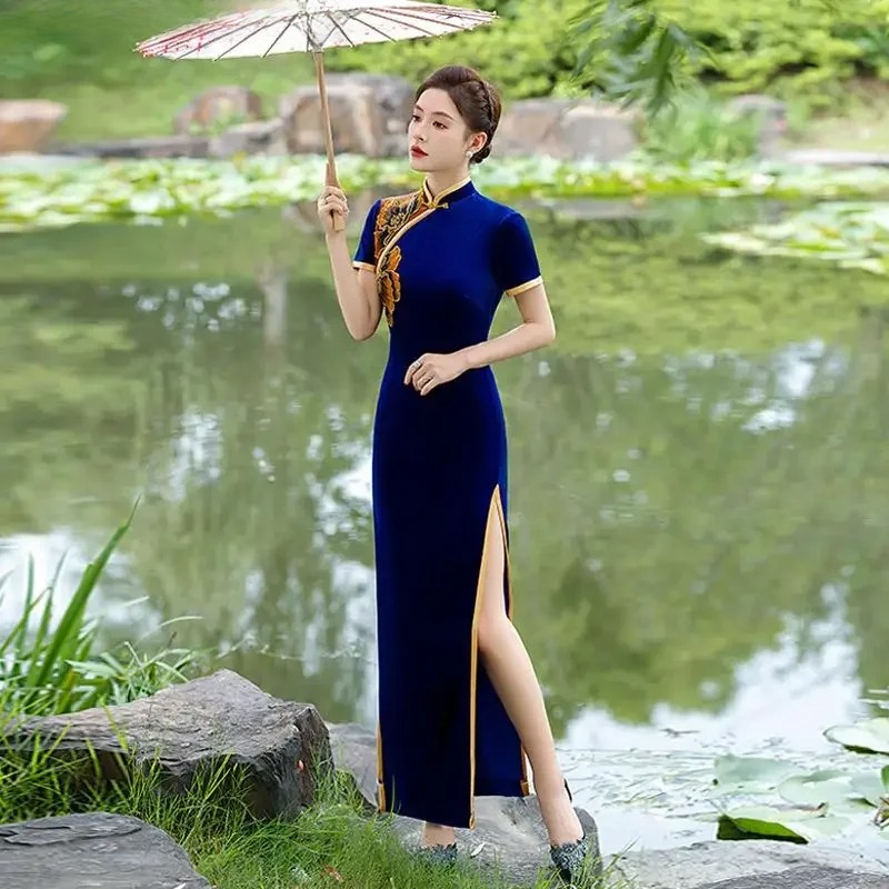 Cheongsam in velluto tinta uni - Winter Clothing Color recensione e prezzo